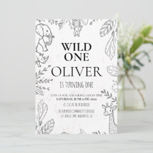 Minimale Wild One Safari 1. Geburtstagsfeier Einladung