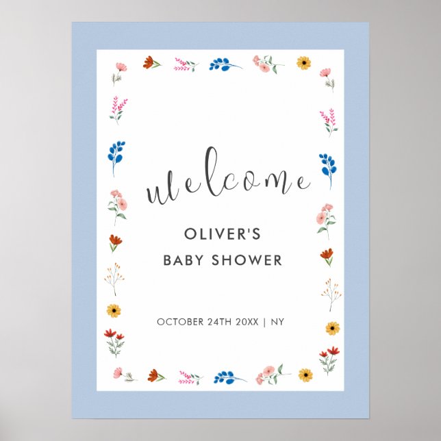 Minimale Wildblume Baby Dusche Willkommen Poster (Vorne)