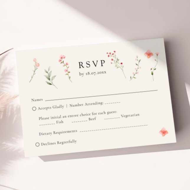 Minimale Wildblume Beige Boho Blumenhochzeit RSVP Karte (Von Creator hochgeladen)