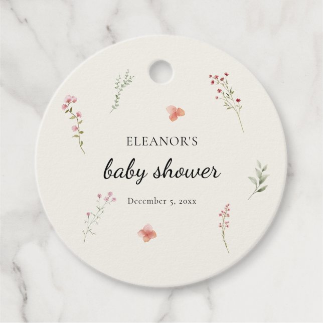 Minimale Wildblume Boho Babydusche Geschenkanhänger (Vorderseite)
