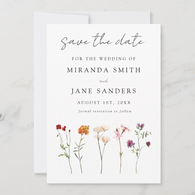Minimale Wildblume Lesbische Blütenhochzeit Save The Date (Vorderseite)