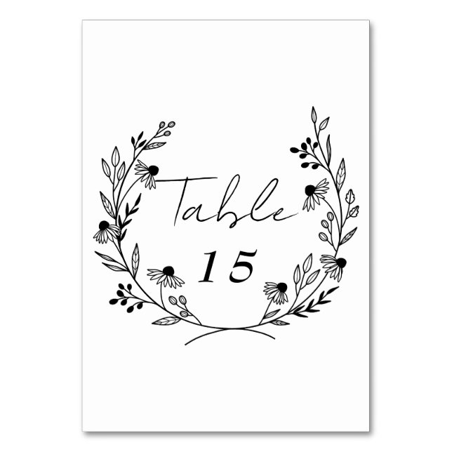 Minimale Wildblume | Wreath Wedding Tischnummer (Vorderseite)