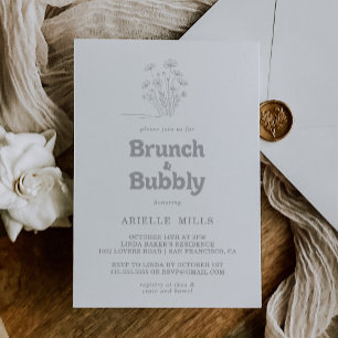 Minimale Wildblumen-Brunch- und Sekt-Brautparty Einladung