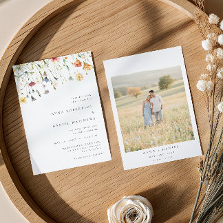 Minimale Wildblumen-Foto-Hochzeitseinladung Einladung