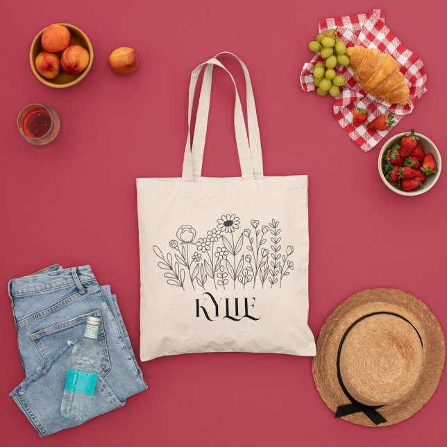 Minimale Wilf Blume , Bohemiam Minimal Tote Bag Tragetasche (Von Creator hochgeladen)