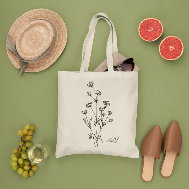 Minimale Wilf Blume , Bohemiam Minimal Tote Bag Tragetasche (Von Creator hochgeladen)