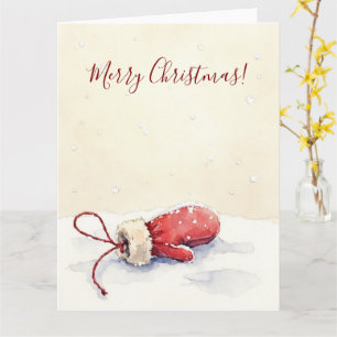 Minimale Winterhandschuh-Wasserfarben-Weihnachtsku Karte