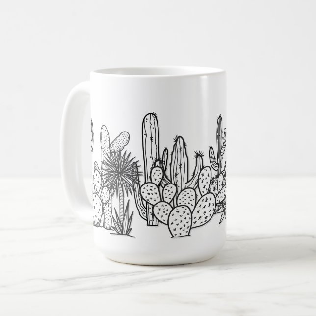 Minimale Wüste – Botanisch in schwarzer Tinte Kaffeetasse (Vorderseite Links)