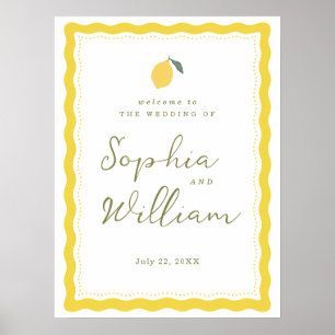 Minimale Zitronen-Amalfi-Küsten-Hochzeitsbegrüßung Poster