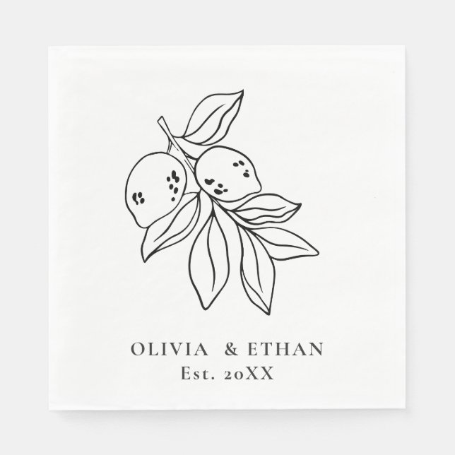 Minimale Zitronen Hochzeit Serviette (Vorderseite)