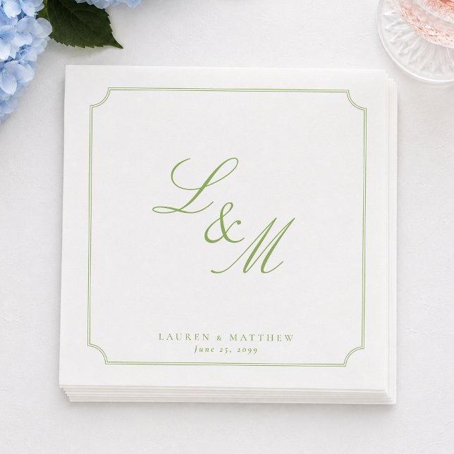 Minimale zitronengrüne Monogramm-Hochzeitsserviett Serviette (Von Creator hochgeladen)
