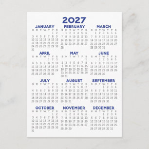 Minimaler 2027-Kalender - Volljahresansicht Grau B Postkarte