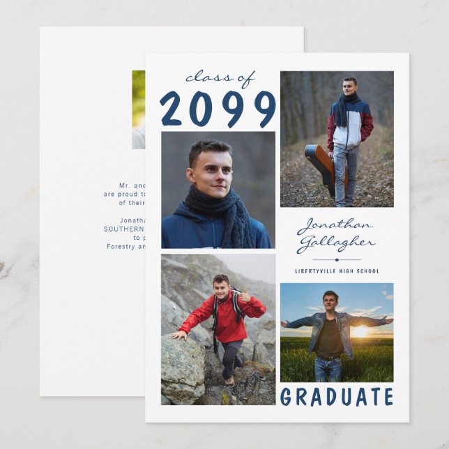 Minimaler Abschluss 5 Foto Collage Script Ankündigung (Vorne/Hinten)