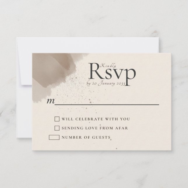 Minimaler Abstrakter Pinsel und Tinte-Hochzeitstic RSVP Karte (Vorderseite)