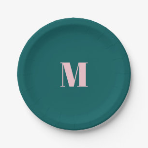 Minimaler Anfangsbuchstabe des Monogramms grün ros Pappteller