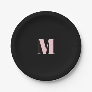 Minimaler Anfangsbuchstabe des Monogramms schwarz Pappteller