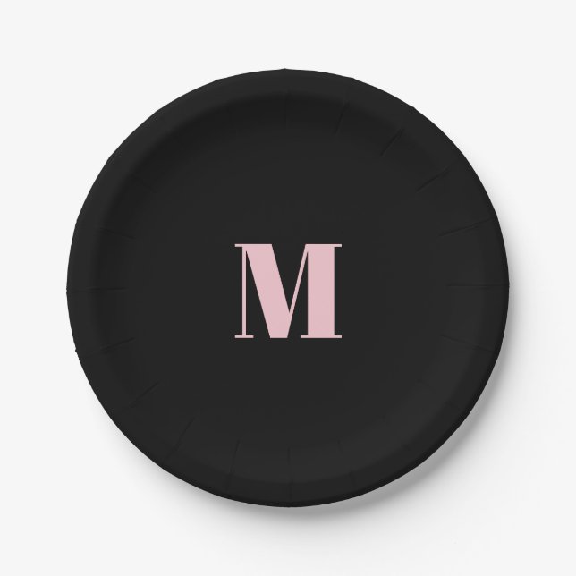 Minimaler Anfangsbuchstabe des Monogramms schwarz  Pappteller (Vorderseite)