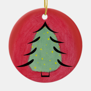 Minimaler Aquarell-Weihnachtsbaum mit schwarzen Keramik Ornament