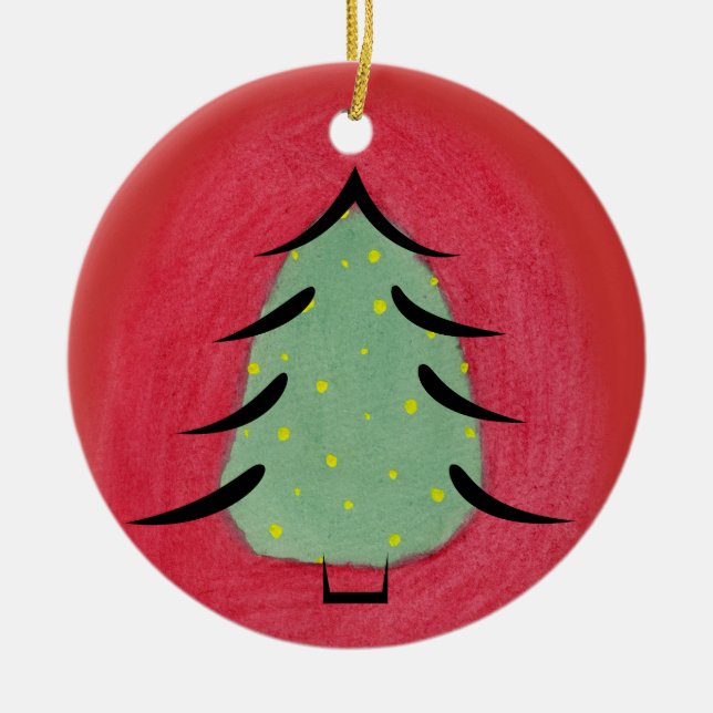 Minimaler Aquarell-Weihnachtsbaum mit schwarzen Keramik Ornament (Vorne)