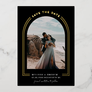 Minimaler Arch Save the Date Schwarzer Foil Einlad Folieneinladung