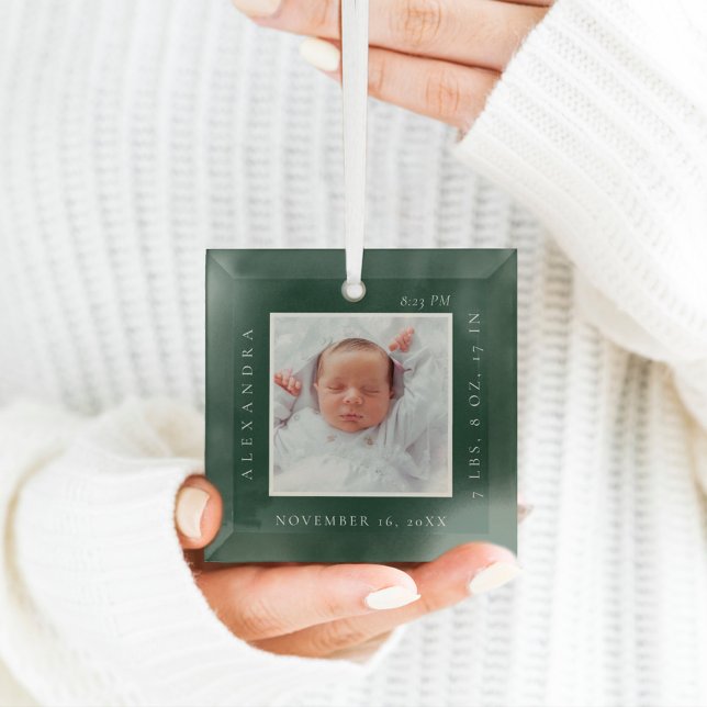 Minimaler Babyname und Geburtsstat Foto Keepake Ornament Aus Glas (Von Creator hochgeladen)