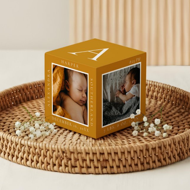 Minimaler Babyname und Geburtsstat Foto Keepake Würfel (Minimal Baby Name & Birth Stats Photo Keepsake Cube)
