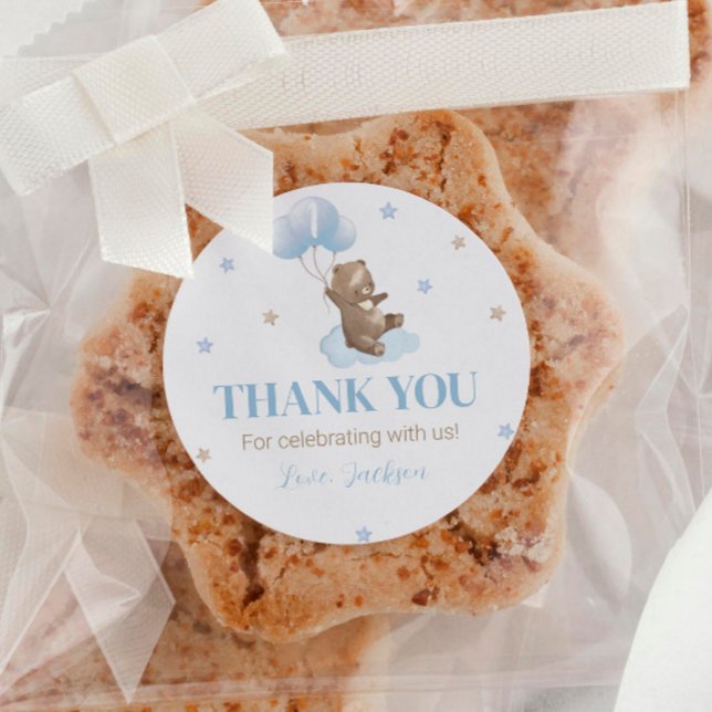 Minimaler Bärenballon 1. Geburtstagsaufkleber Runder Aufkleber (Von Creator hochgeladen)