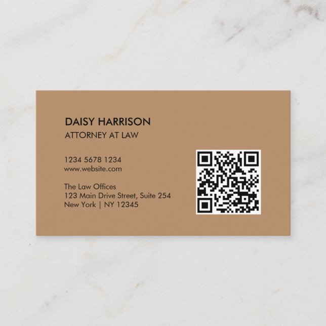Minimaler Beruflicher QR-Code hellbraun Visitenkarte (Vorderseite)
