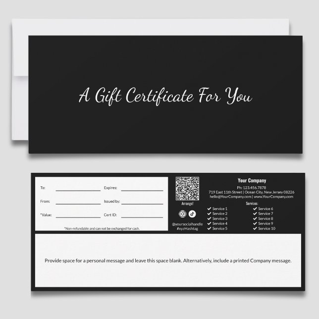 Minimaler Beruflicher Schwarz-weißer Geschenkgutsc (Minimal Professional Black White Gift Certificate)