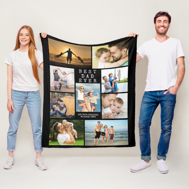 Minimaler BEST VATER EVER 9 FotoCollage Personalis Fleecedecke (Beispiel)