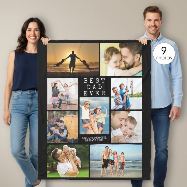 Minimaler BEST VATER EVER 9 FotoCollage Personalis Fleecedecke (Von Creator hochgeladen)