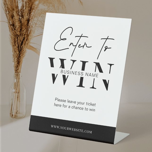 Minimaler Black & White Business Raffle Einstieg i Sockelschild (Minimalist Enter to Win raffle sign for your business or private prize draw event)