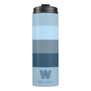 Minimaler blauer Bars Monogram Thermal Tumbler Thermosbecher