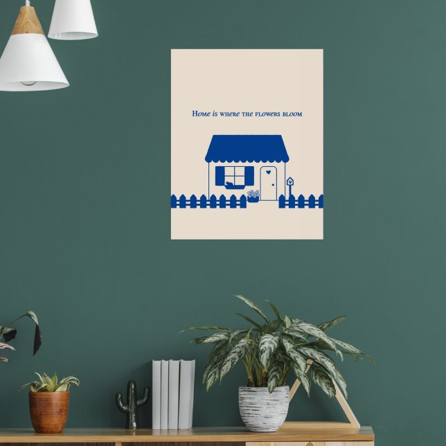 Minimaler Blaues Cottage Poster (Wohnzimmer 1)