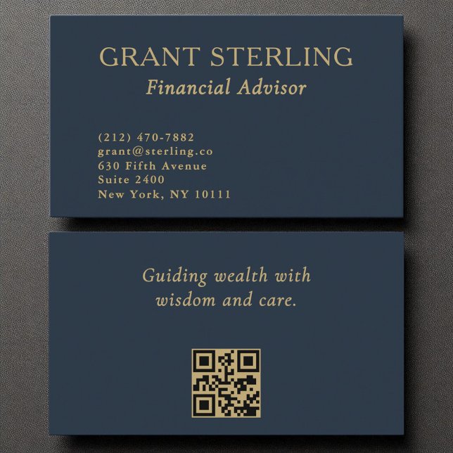 Minimaler Blue Gold QR Code für Finanzberater Visitenkarte (Von Creator hochgeladen)