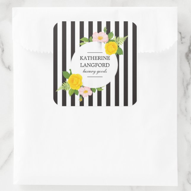 Minimaler Blumengarten Schönheitssalon gestreift Quadratischer Aufkleber (Tasche)