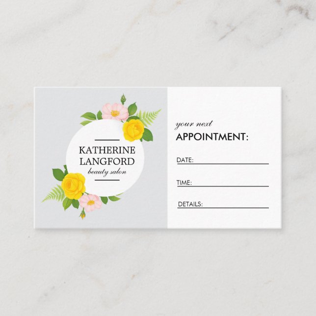 Minimaler Blumenstrauß Ash Weißer Salon Ernennung Terminkarte (Vorderseite)