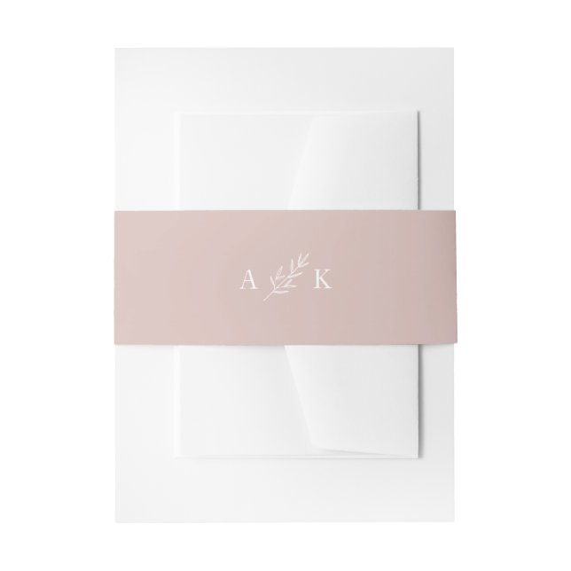 Minimaler botanischer Leaf Custom Monogram Pink Wh Einladungsbanderole (Vorderseite Beispiel)