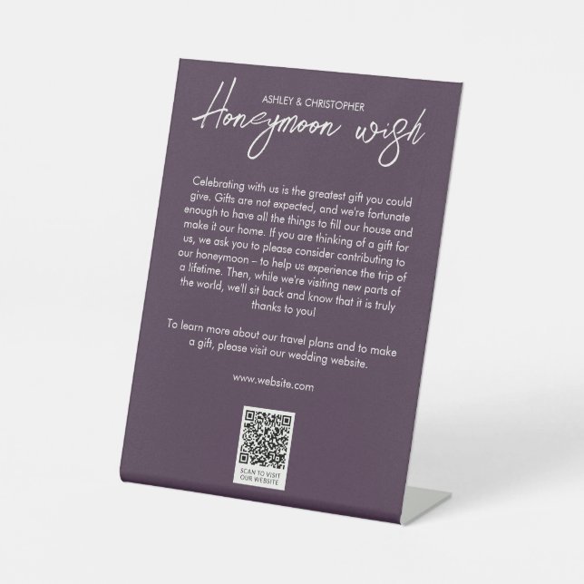 Minimaler Botanischer Lila Honeymoon Fund Sockelschild (Vorderseite)