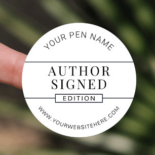 Minimaler Buchsignatur-Sticker der Author Signed E Runder Aufkleber