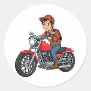 🏍️ Minimaler Cartoon-Motorradfahrer Einfache Moto Runder Aufkleber