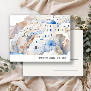 Minimaler Chic Santorin Griechenland Aquarell Reis Postkarte