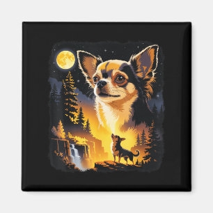Minimaler Chihuahua Heulender Mond Vintage Lustig Magnet
