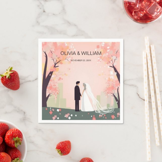 Minimaler Couple Cartoon mit Blume Serviette (Beispiel)