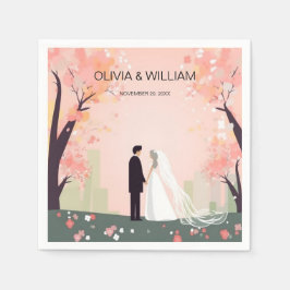 Minimaler Couple Cartoon mit Blume Serviette