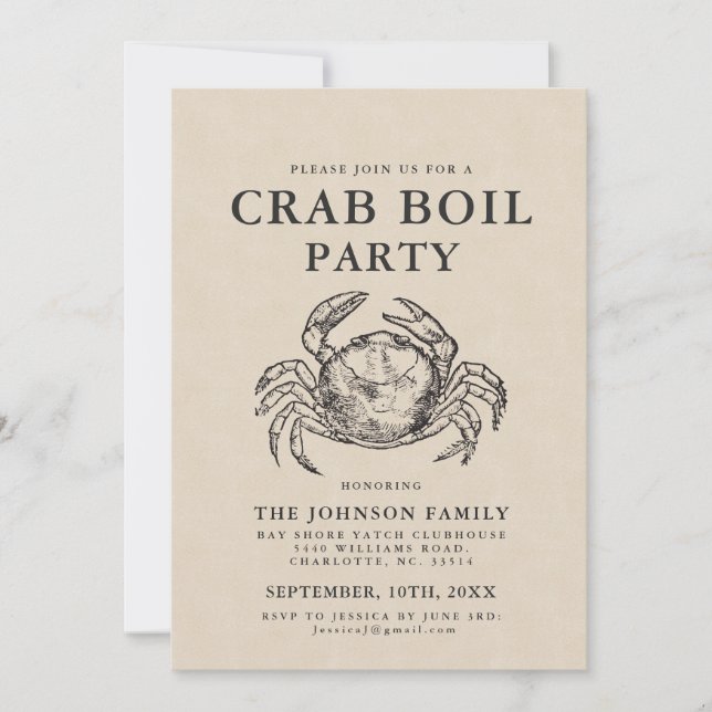 Minimaler Crab Boil Vintager Stil Crab Einladung (Vorderseite)