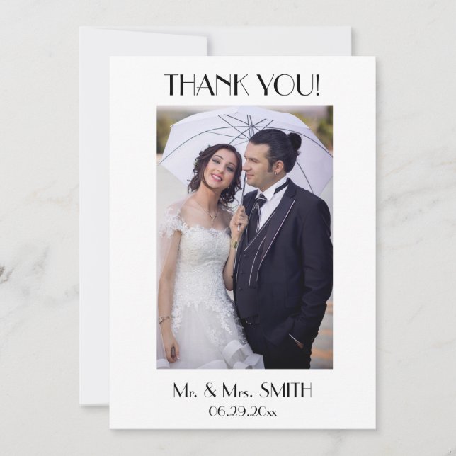 Minimaler Deko White Vielen Dank Foto Wedding Card Dankeskarte (Vorderseite)