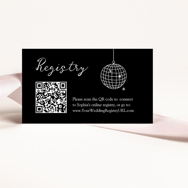 Minimaler Disco Ball Brautparty QR Code Registrier Begleitkarte (Von Creator hochgeladen)