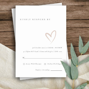 Minimaler einfacher Script Blush Heart Wedding RSV Begleitkarte