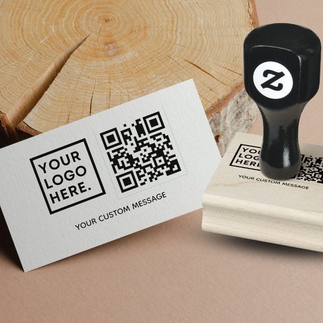 Minimaler einfacher Upload-Logo QR Code Business Gummistempel (Von Creator hochgeladen)